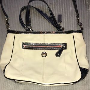 Cream and Navy Coach Tote